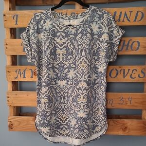 Cupio Blue and Cream Short Sleeve Top